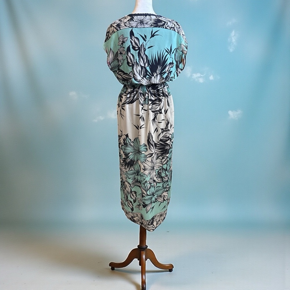 Enfocus Studio Aqua and Black Leaf Print Maxi Dress - Picture 2 of 7